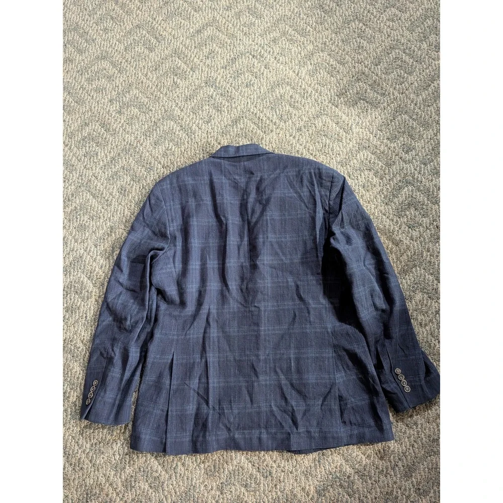 Jos. A. Bank 1905 Tailored Fit Navy Plaid Linen Cotton Sport Coat Blazer 44R